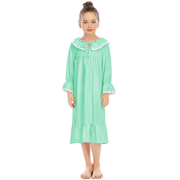 Tyttöjen yöpaita, pitkähihainen prinsessapaitamekko green 150cm