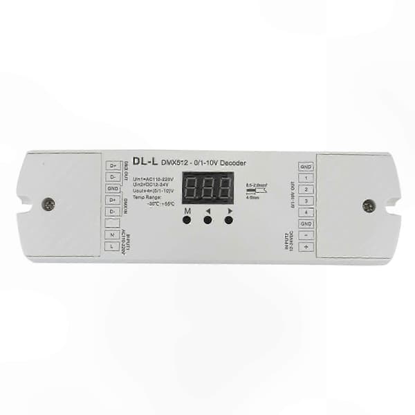 4-kanals DMX512 til 0-10V omformer med RDM, 12V-24V DC inngangssignaltransformator numerisk display for lysstyring white