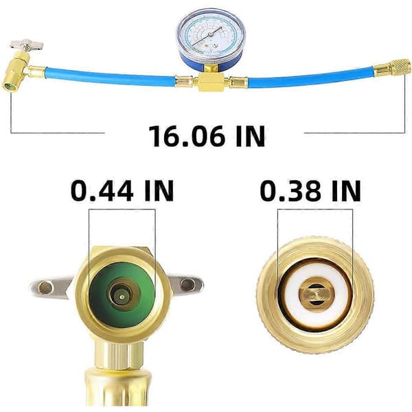 [LCS] Kjølemiddelfylleslange og manometer & BPV31 Piercingventil. Passer for R12, R22, R134A Port Blue  silver