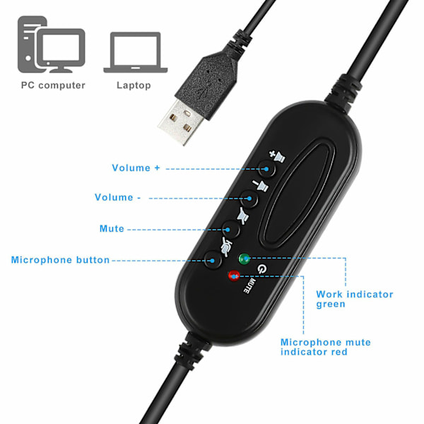 USB-headset til pc-chat med mikrofon og støjreduktion