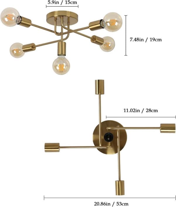 [LCS] Industrial Ceiling Lamp E27 for Living Room Bedroom Kitchen Dining Room, Retro Design, without bulb