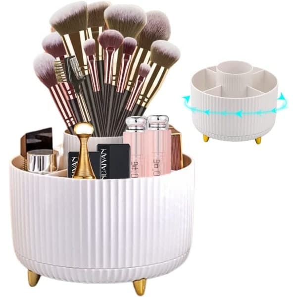 [LCS]360° Roterende Makeupbørste Organizer Kosmetikholder (Hvid) Hvid