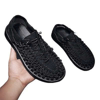 [LCS] Åndbare sandaler til mænd, vævede afslappede strandsko, sport black 39