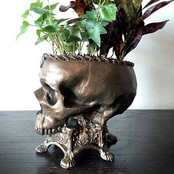 Kranie Blomsterpotte Resin Håndlavede Håndværk Ornament Kreativ Halloween Gave Til Hjem Have Gårdhave