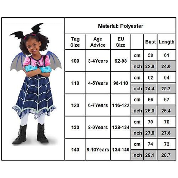 (9-10 år) Barn Flickor Cosplay Vampirina Vingklänning Huvudbonad Kläder Maskerad Outfit Set