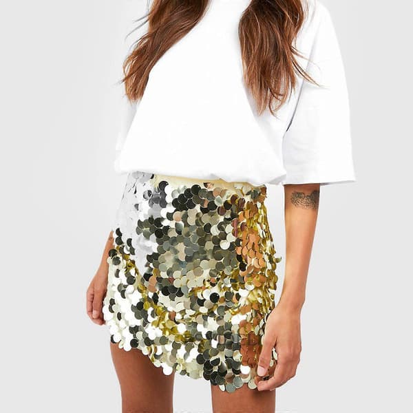 Glitrende Paillet Mini Nederdel Dame Fest Bodycon Nederdel til Klub Aften Ud silver M