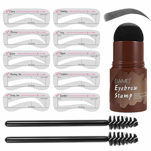 [LCS]Perfect Brows Stencil & Stamp Kit With 2 Brushes One Step Long Lasting Shaping Kit Waterproof Dark Grey