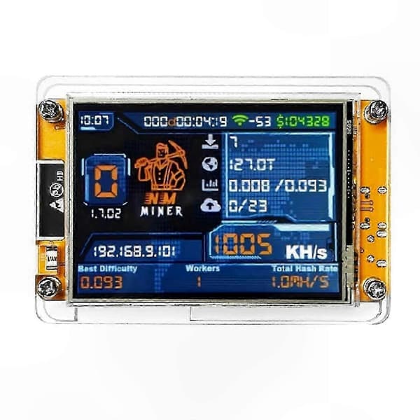 NerdMiner V2 ESP32 Bitcoin Miner 1000KH/s Solo Lottery Crypto 2,8 tommer skærm