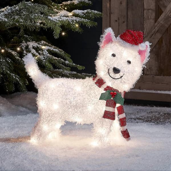 AURA Utendørs Julelysende Westie Hund Figur Hagedekorasjon