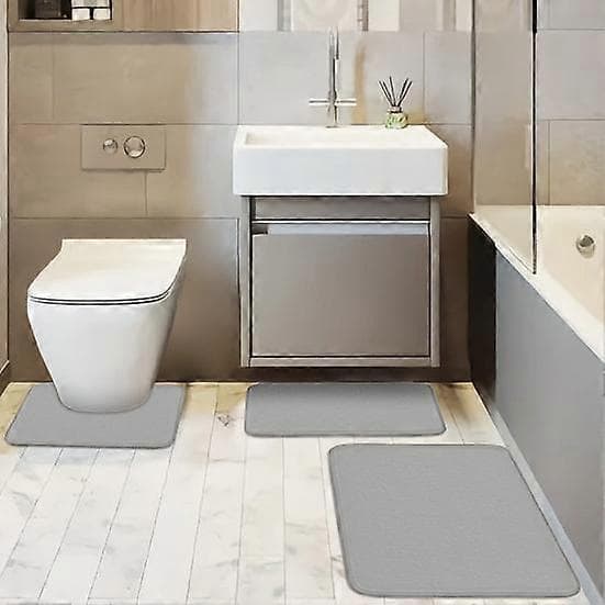 3-delt bademåttesæt, absorberende og hurtigtørrende badeværelsestæpper, U-formet konturtæppe til toilet coffee