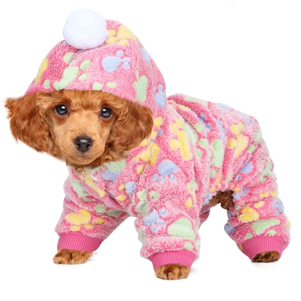 Efterår Vinter Kæledyrstøj Jumpsuit Varm Pyjamas Tøj til Hunde Katte Små Dyr Rosarød Hundepote XS