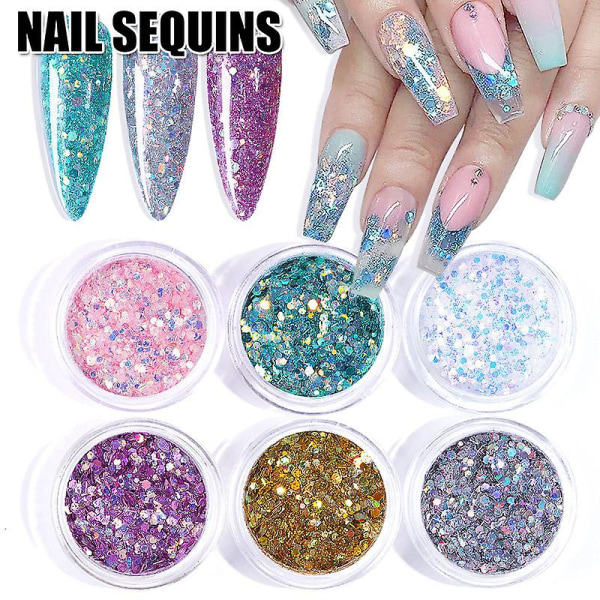 6 st Rosa Sött Nagelglitter Set Holografiskt Nagelpulver Flakes Manikyr Ultratunn Nagelkonst Paljett 1