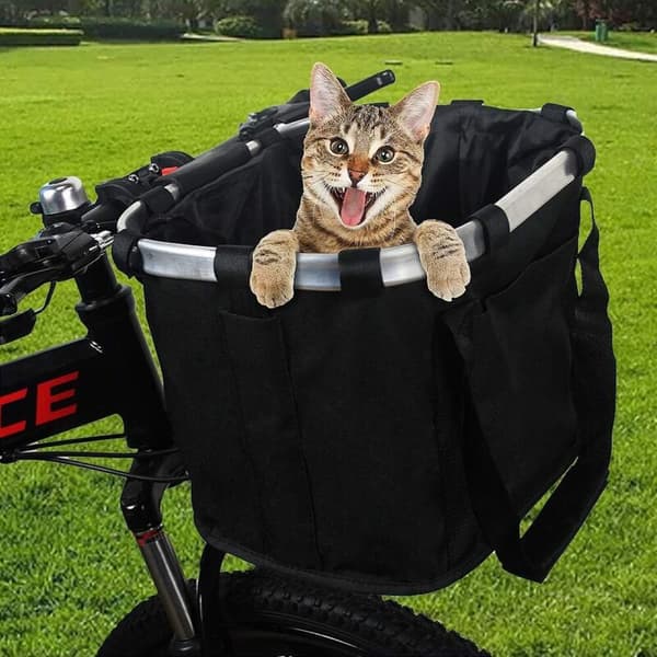 Removable Foldable Bicycle Basket for Dog Transport, with Adjustable Bicycle