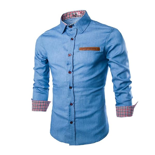 Trendig jeansskjorta för män, långärmad, slim fit, bomull XL
