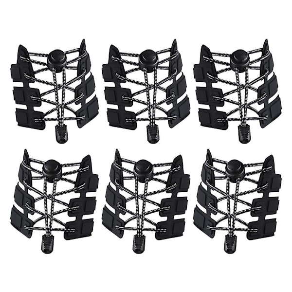 3 Par Elastiske Sko Snørebånd Uden Binding Justerbare Snøreløse Gummi Sko Black