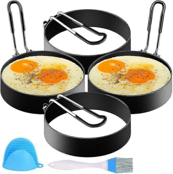 4 stk. stekte eggformer, pannekakeform i rustfritt stål non-stick p