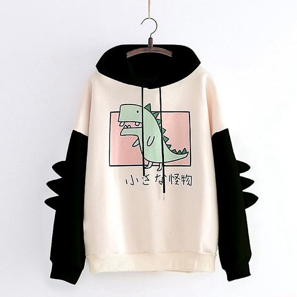 Dame Teen Piger Sød Dinosaur Langærmet Hættetrøjer Hætte Pullover Top Til Efterår Forår Black 2XL