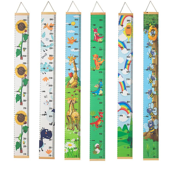 Trävägg hängande höjdmät linjal för barn med tecknat print Canvas tillväxtdiagram dekorativa