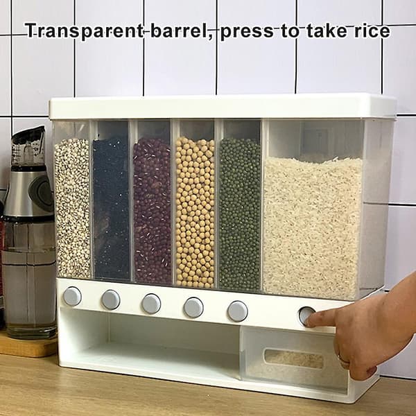 [LCS] Veggmontert tørrdispenser, risbøtte, flere rom, automatisk måling, oppbevaringsboks, forseglet