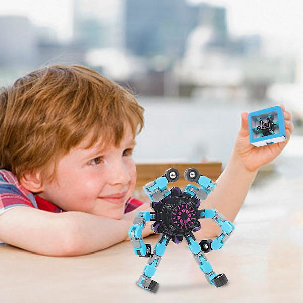 Vriden och Deformerad Robot Rolig Fidget Spinner Sensorisk Leksak Blue