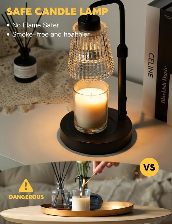 [LCS] Candle Warmer Lamp with Timer, Adjustable Height, Dimmable, Home Decor, Wax Warmer Lamp Compatible with Jar Candles with 2 Bulbs, Black