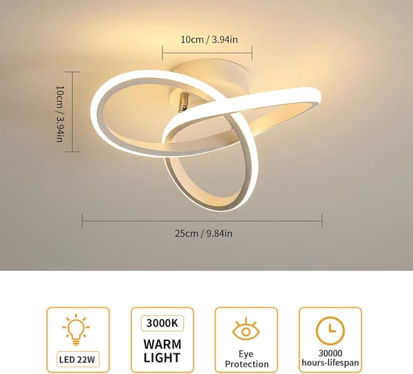 [LCS] Modern LED Ceiling Light, 22W Clover-shaped LED Ceiling Lamp 2500LM, Hall Chandelier, Warm White 3000K, White, Dia 25cm [Energy Class E]