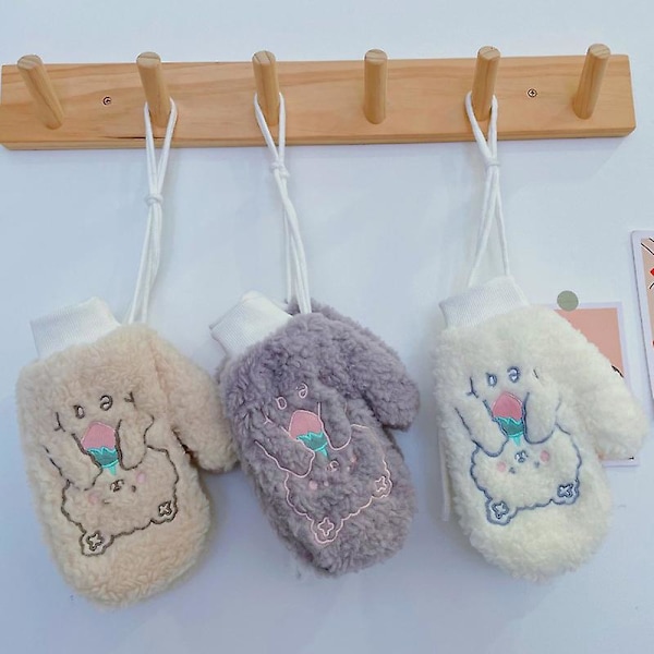 Tjocka Varma Vinterhandskar med Sammet, Helfingerhandskar beige