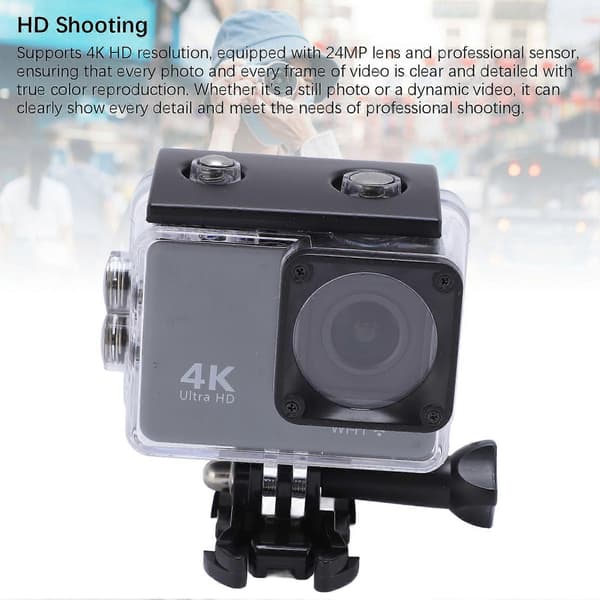 4K 24MP undervannskamera 2,0\" skjerm 64G grå, fjernkontroll