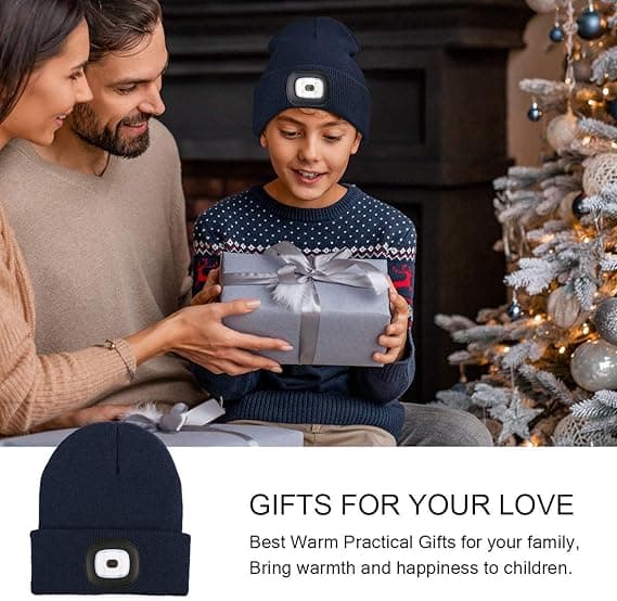 [LCS] Beanie with LED light for children, USB rechargeable hands-free LED headlamp winter knitted night light hat flashlight gray