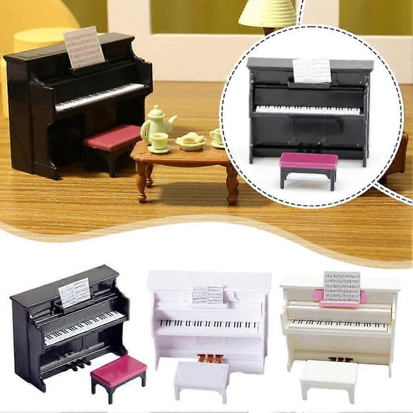[LCS]Sort + klaverstol + noder (A)$Dukkehus mini møbler stue scene model miniature klaver og klaverstol legetøj