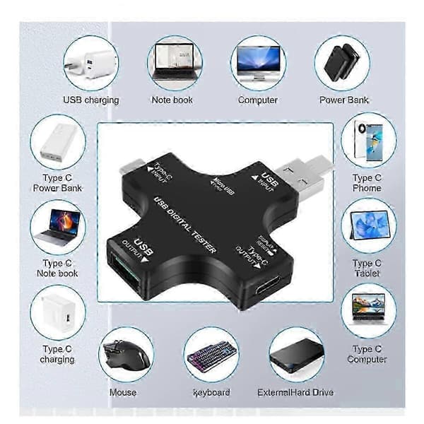 USB C-testare, 2 i 1 Typ C USB-testare Färgskärm IPS Digital Multimeter, Spänning, Ström, Effekt, Motstånd, Temperatur