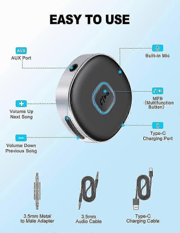 [LCS]Auton Bluetooth AUX-adapteri, Mini Bluetooth 5.0 -vastaanotin