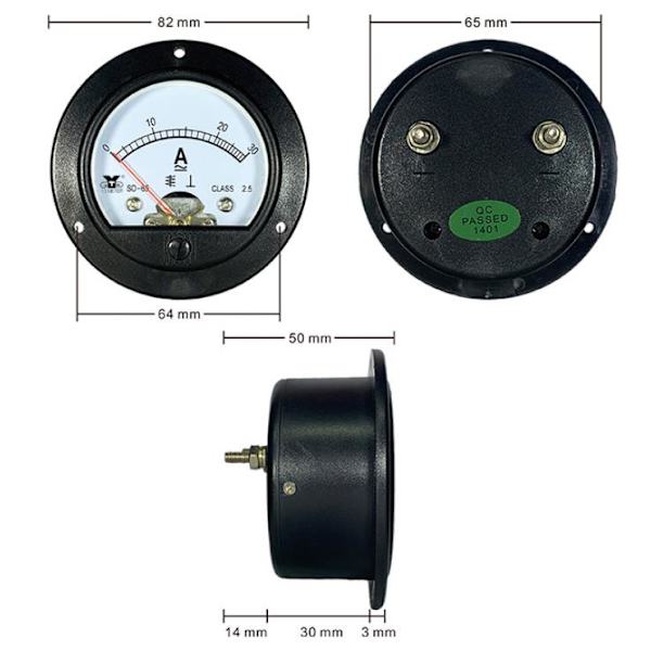 [LCS]30A rund panel analog måler AC amperemeter AC voltmeter 30A direkte 8,2*5CM
