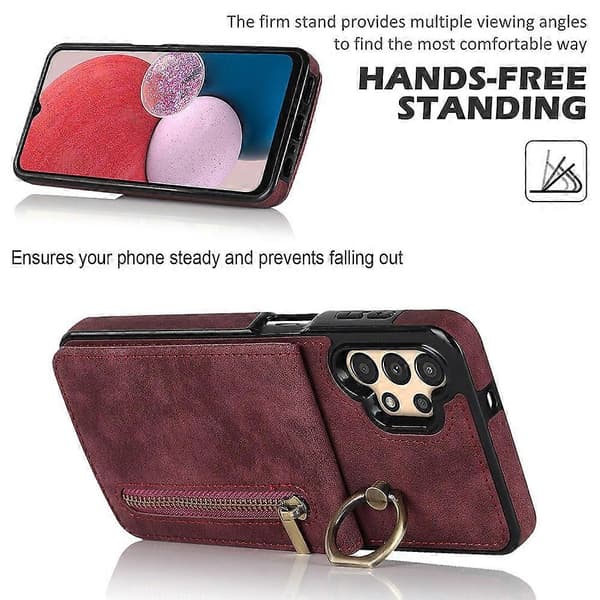 För Samsung Galaxy A13 5G/A13 4G RFID-blockerande stativfodral Retro PU+TPU Plånboksfodral Multicolor Wine Red