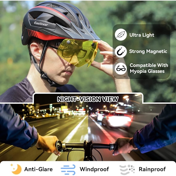 Cykelhjälm med magnetiskt glasvisir, avtagbart glasstillbehör endast för cykelhjälm
