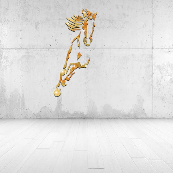 Galopperande Häst Spegel Väggdekor Modern Kreativ Design Väggdekaler 3d Akryl Spegelyta Gold