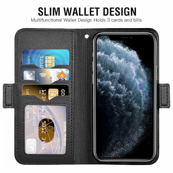 Mobilskal, PU Magnetiskt Läderfodral med Auto Wake/Sleep RFID-blockerande Kortplatser Ställ Flipskydd Kompatibelt med Iphone 11 Pro Max