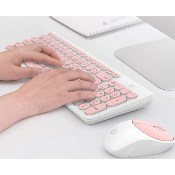 Trådlöst tangentbord och mus-set Laptop Desktop Allmänt Tyst tangentbord Mus - Rosa Rosa