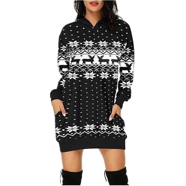Julstil Sweatshirts Klänning Ficka Huvtröjor Dam Toppar Pullover Tecknad Roliga Sweatshirts För Dam Casual Pullover Höst M