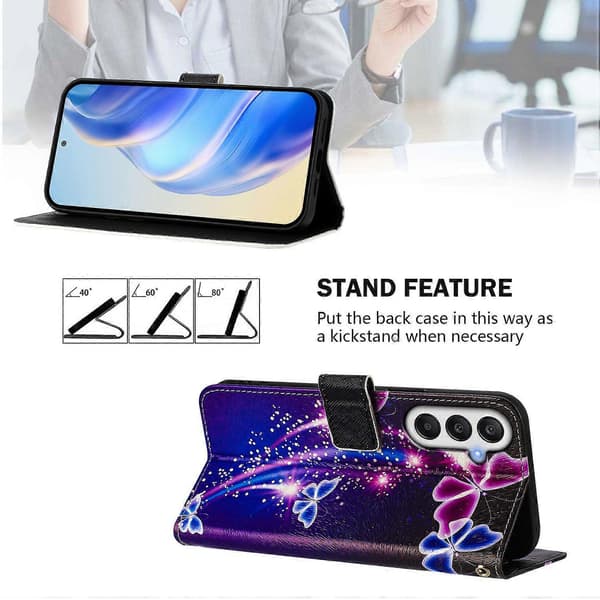 [LCS] For Samsung Galaxy A26 5G-deksel med mønstertrykk og lommebokfunksjon med stropp Firework Butterfly