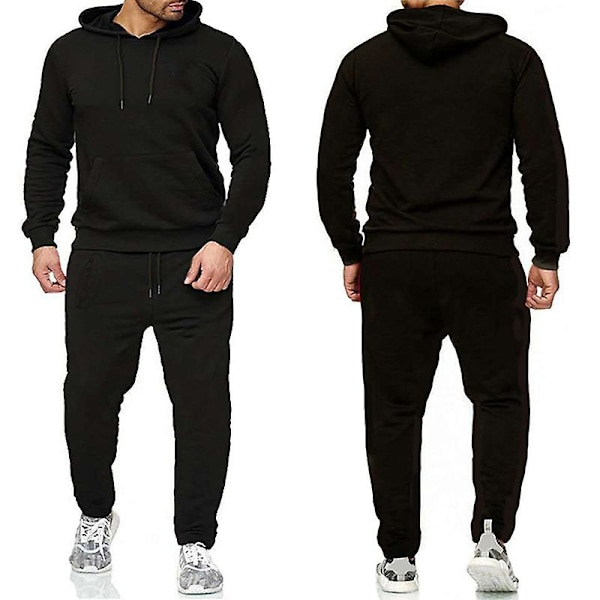 2-delat set Träningsset för män Casual Sportbyxor Topp Träningsdräkt Hoodie Set Black