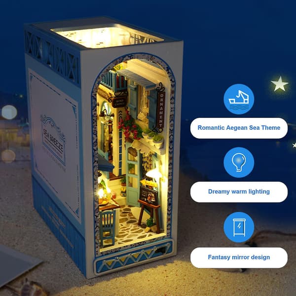 [LCS]DIY Book Nook Kit, 3D Wooden Puzzle Bookend Insert Decoration With Warm Lighting