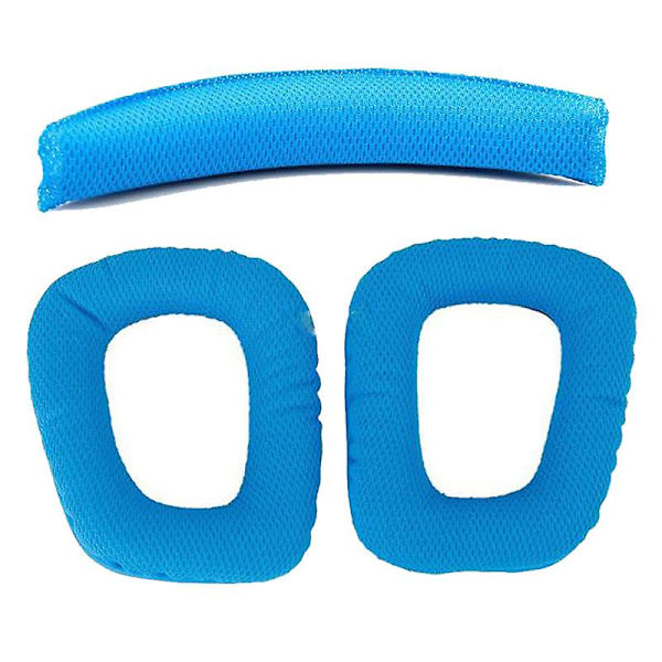 Erstatningsøreputer og hodebåndpute sett for Logitech G35 G930 G430 F450 Blue