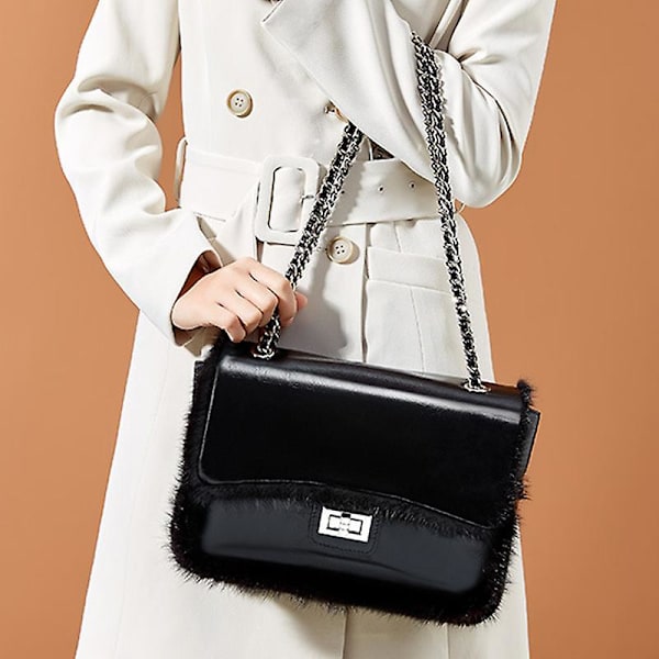 Dam Äkta Läder Handväska Axelremsväska Messenger Crossbody Väska Designer Flap Handväskor Med Kedjerem Black