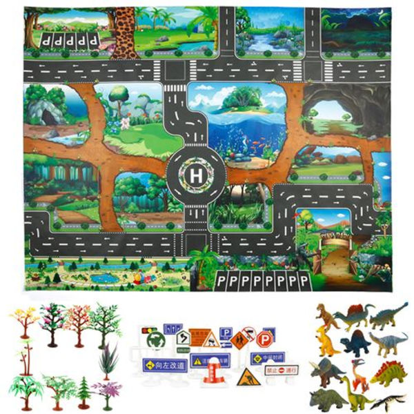 Leksaksmatta för barn, bärbar lekmatta 130 * 100 Dinosaurievärld Tr