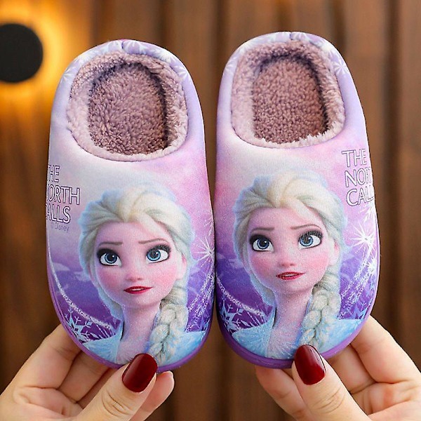 Barn Cotton Tofflor Tecknad Frozens Elsa Sofia Höst Vinter Varma Skor Elsa Lila 36-37 Inner Length 22cm Elsa Purple