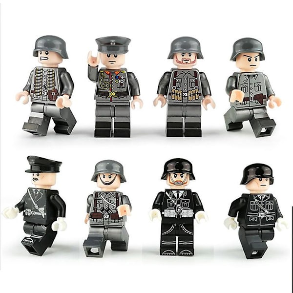 8 stk. Militære Byggeklodser Minifigur 2 Stationer Tysk Kontor