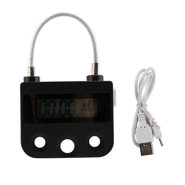 Tidslås Elektronisk Timerlås med USB-laddning, 130 kg draghållfasthet, IPX4 vattentät, 99 timmar maxinställning Black