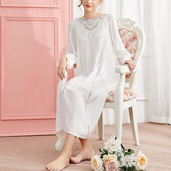 Naisten yöpaita pitkä läpikuultava vintage-yöpuku pitsi oleskelu yöasut pyjama naiselle L