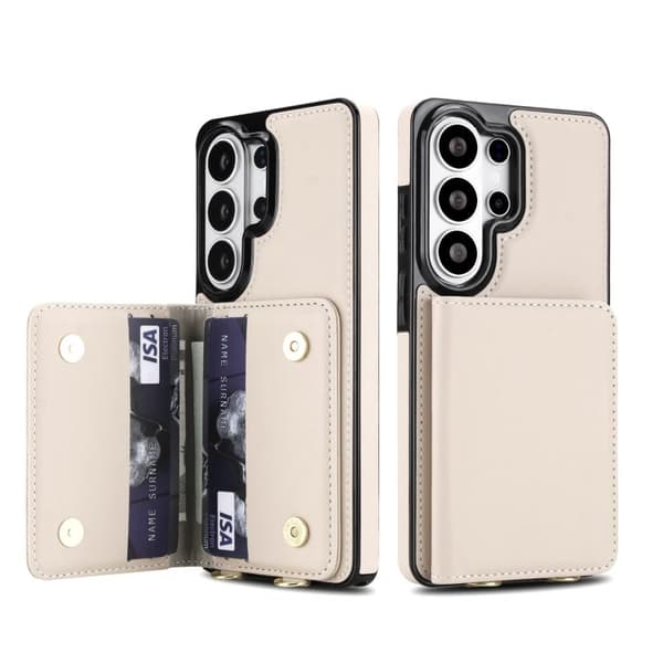 [LCS]Samsung Galaxy S26 Ultra 5G Case Cover with Crossbody Dual Buckle, RFID Protected Leather Wallet Vit